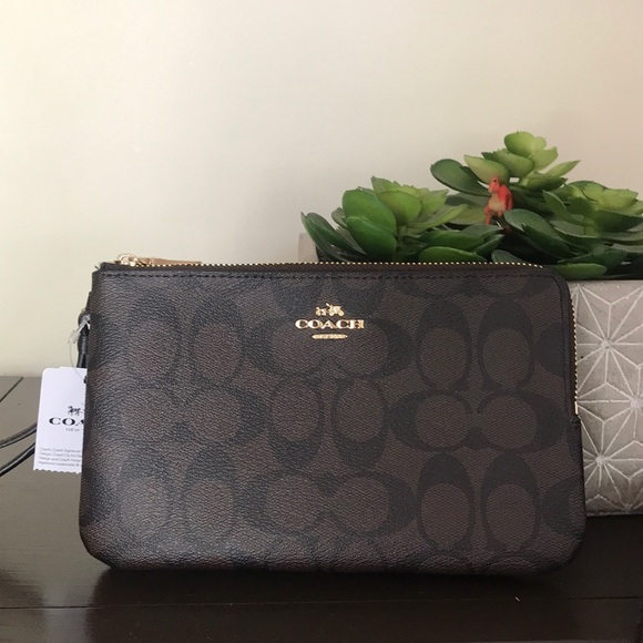 Coach Handbags - Coach Signature PVS Large Double Zip Wristlet!